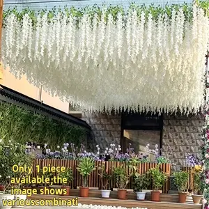 Artificial Wisteria Hanging Flowers, 110cm Long, Realistic Petals & Leaves, Ideal for Wedding Arch, Ceiling, Balcony Decor
