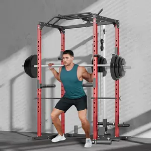 1200LB Power Cage, Multi-Function Squat Rack with Optional Pulley System, Dip Handles and Training Attachments, Complete Strength Training Station for Home Gym