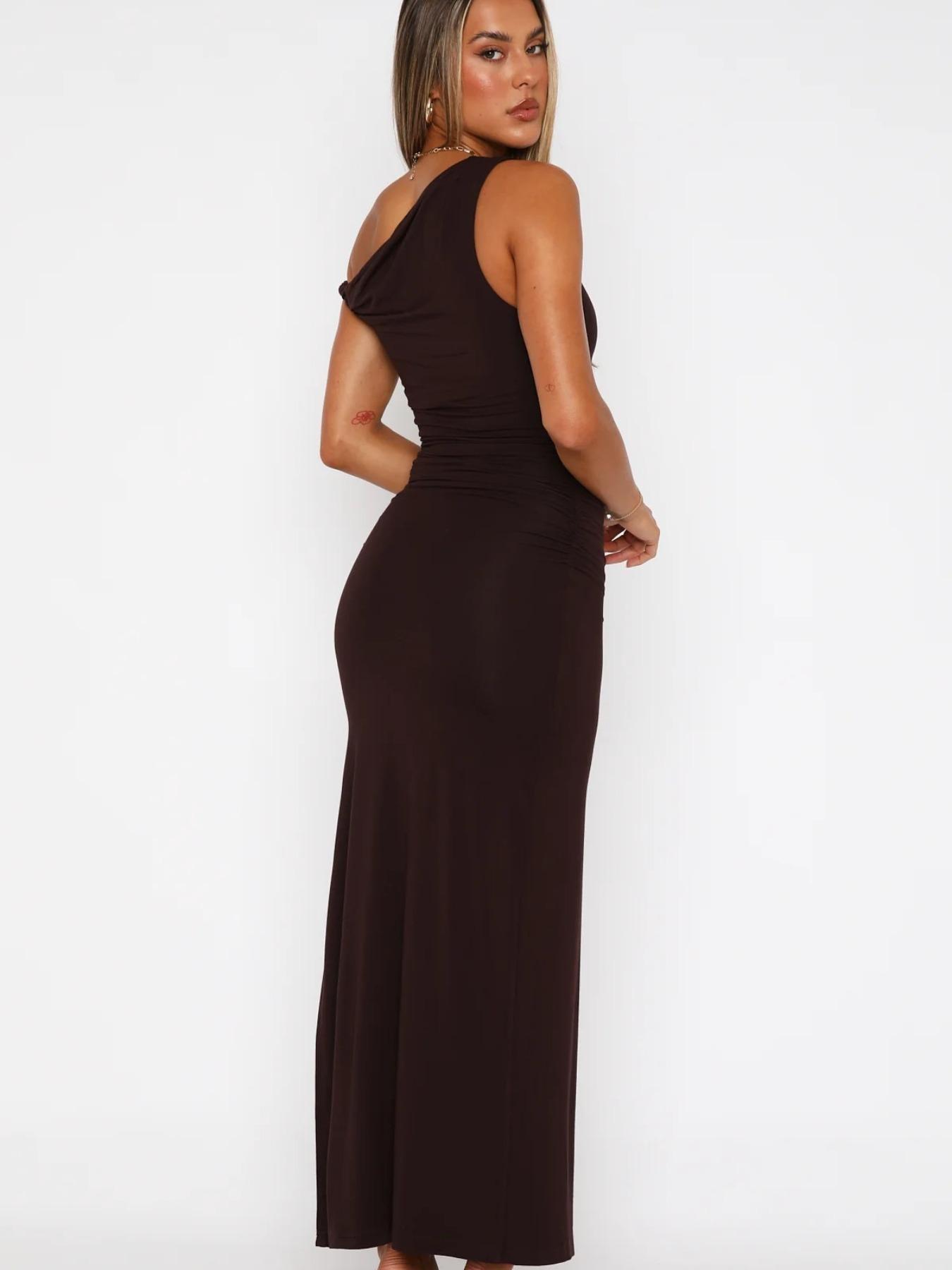 Spring Summer New One Shoulder High Slit Evening Dress, Formal Wear, Slim Fit A-Line Floor-Length Gown, Elegant Party Wedding Dress