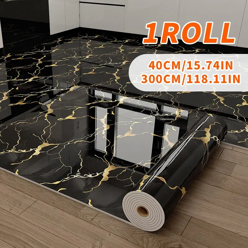 Thickened Self-Adhesive Marble Pattern Decorative Wallpaper Roll, 15.75in X 118.11in,  Waterproof Peel and Stick Wallpaper Floor Sticker, Easy to Clean & Install, DIY Decor for Kitchen, Bedroom, Living Room ,Bathroom，Vinyl Flooring