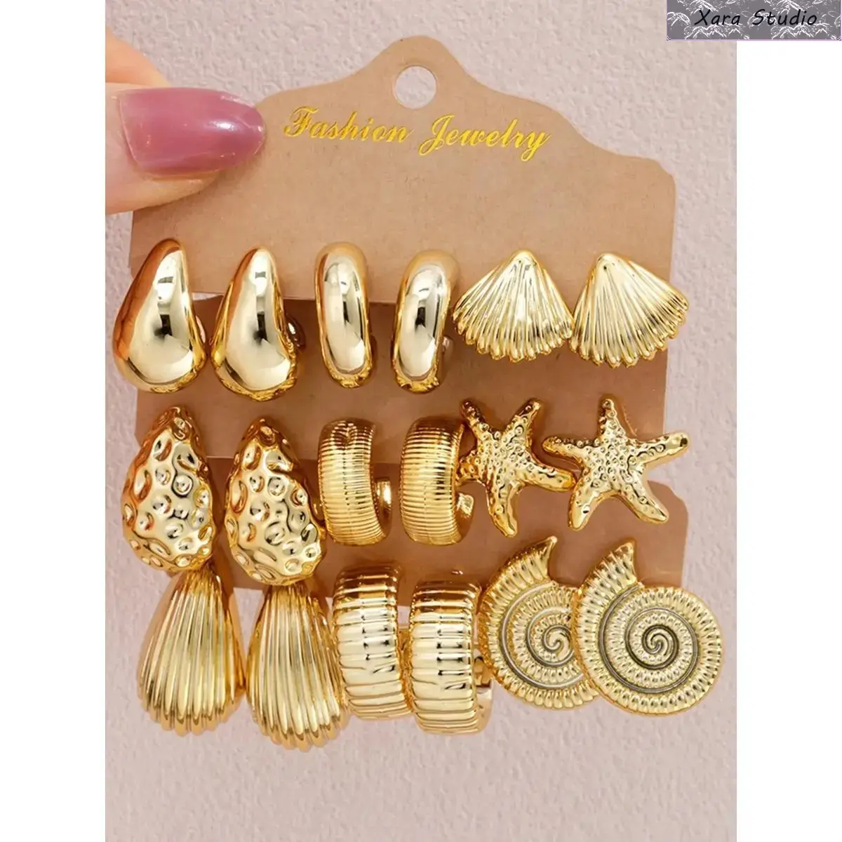 Women's Boho Beach Drop Earrings Set - 9-Pair Viral Plastic Accessories with Seashell, Starfish, Conch, Geometric Designs, Coastal Cowgirl Vintage Lightweight for Daily Vacation, Set A