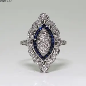 Gorgeous Bright Blue Zircon Statement Ring, Elegant Sparkling Gem Costume Jewelry For Daily Outfits