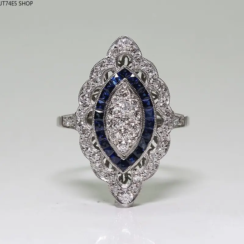 Gorgeous Bright Blue Zircon Statement Ring, Elegant Sparkling Gem Costume Jewelry For Daily Outfits