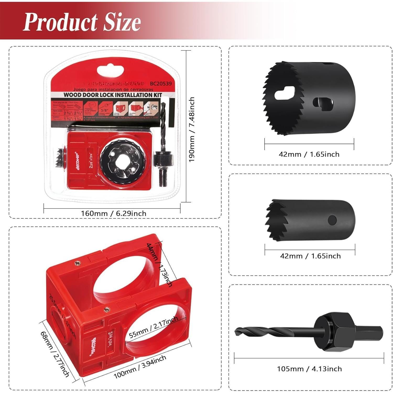 Door Lock Installation Kit: /8" - /4" Deadbolt Door Lock Installation Set with Adjustable Guide Template - Door Lock Hole Kit ldeal for Wooden Doors Knob Installing, Red Door Lock Installation Kit: /8" - /4" Deadbolt Door Lock Installation Set with Adjustable Guide Template - Door Lock Hole Kit ldeal for Wooden Doors Knob Installing, Red