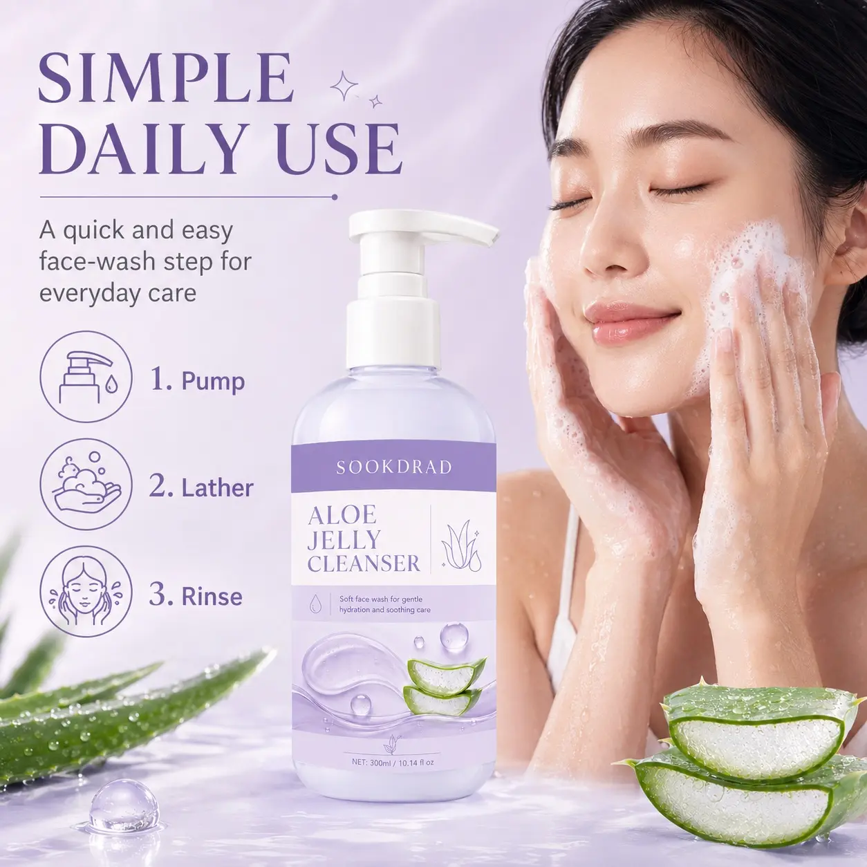 Aloe Jelly Cleanser, aloe, soft cleansing, gentle hydration, soothing care, face, 10.14fl oz, 300ml