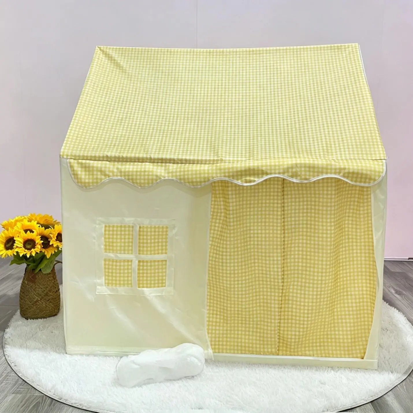Large Indoor Game Tent House, Playhouse, Eco-Friendly Breathable Fabric, with Roller Blind and View Window, Stable Frame, Secret Castle, Bedroom Play and Decor