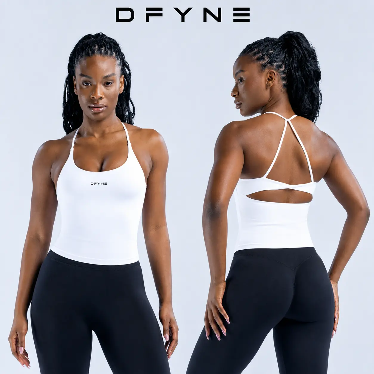 Dfyne Women's Seamless Tank Top Set, Stretch Nylon Square Neck Top with Open Back Twistback, Slim Fit Workout Outfit for Yoga & Gym, Back Twist Open Back Detail, Casual, Female, Yes, Suit