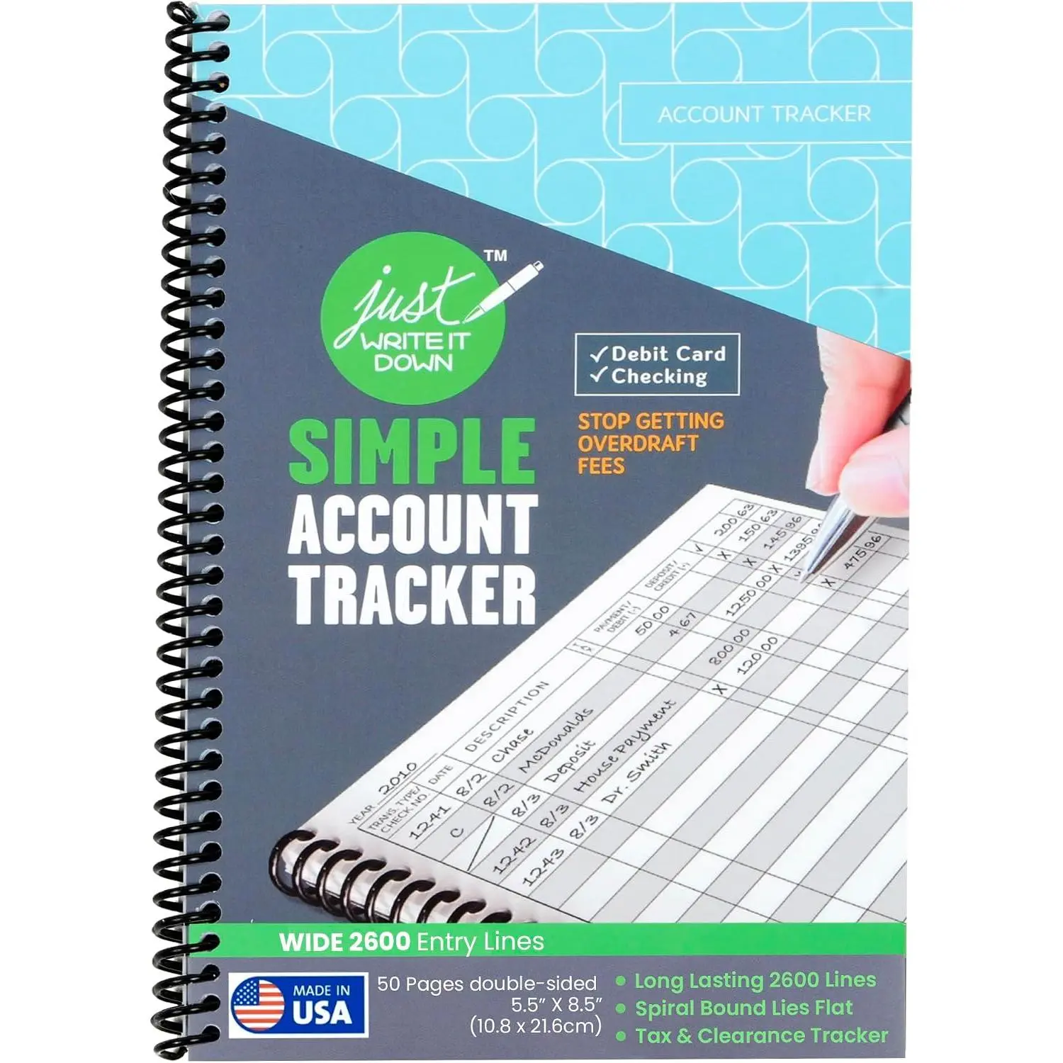 's  Check Book  & Debit Card  Notebook - Checking Account , Business ,  Log & Expense  - Standard Edition - 1 count, Blue