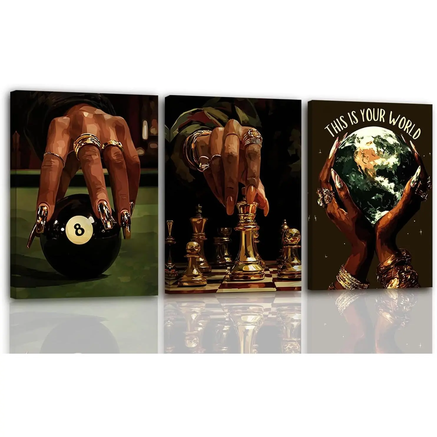 3 Pcs Fashion Black Woman Canvas Wall Art Luxury African American Painting Pictures Motivational Black Girl Wall Decor This Is Your World Poster Print For Living Room Bedroom Office Bar Home Decoration 12x16in (Stretched Canvas On A Wooden Frame)
