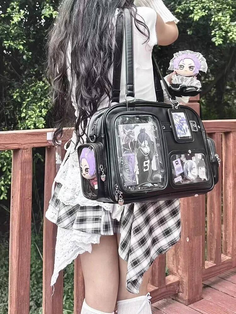 Y2K New Cute Ita Bag Concert Large Capacity Backpack Lolita Girl Transparent Shoulder Bag DIY Badge Display Casual Crossbody Bag