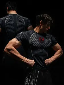 Men's Printed Compression Fitness T-Shirt, Sporty Style, High Elasticity, Quick-Dry, Breathable, Ideal for Running, Basketball Training