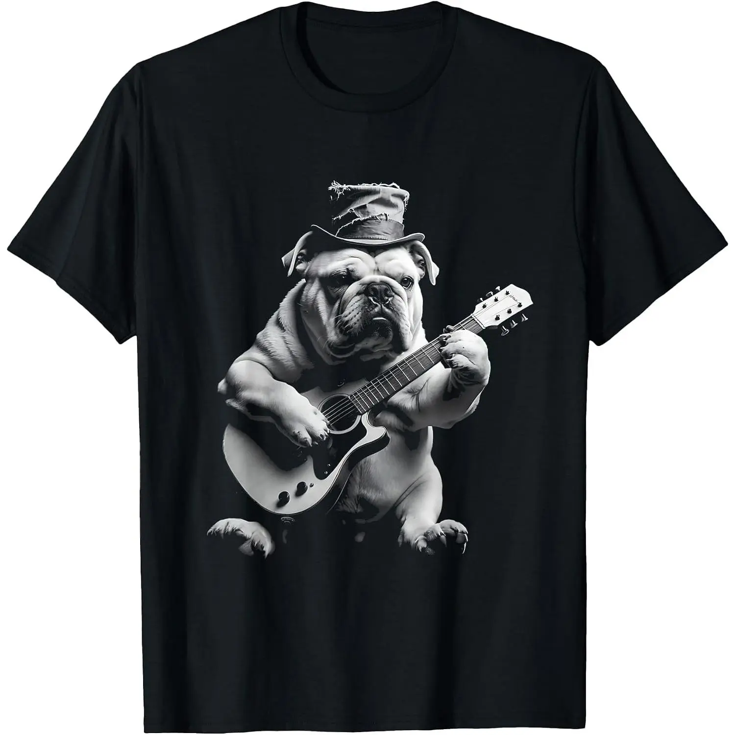 Funny Rock Star Bulldog Playing Guitar T-Shirt