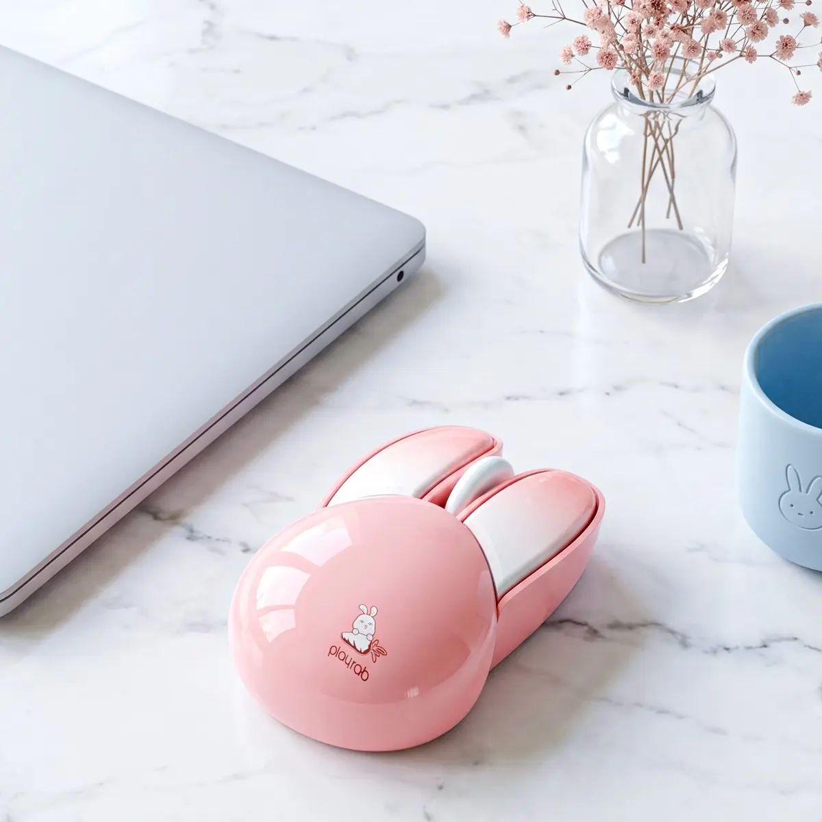 MOFii M6AG Pink Gradient Bunny Wireless Mouse, Cute Rabbit Ear Shape Ergonomic Office Mouse, Compatible with Laptops & Desktops