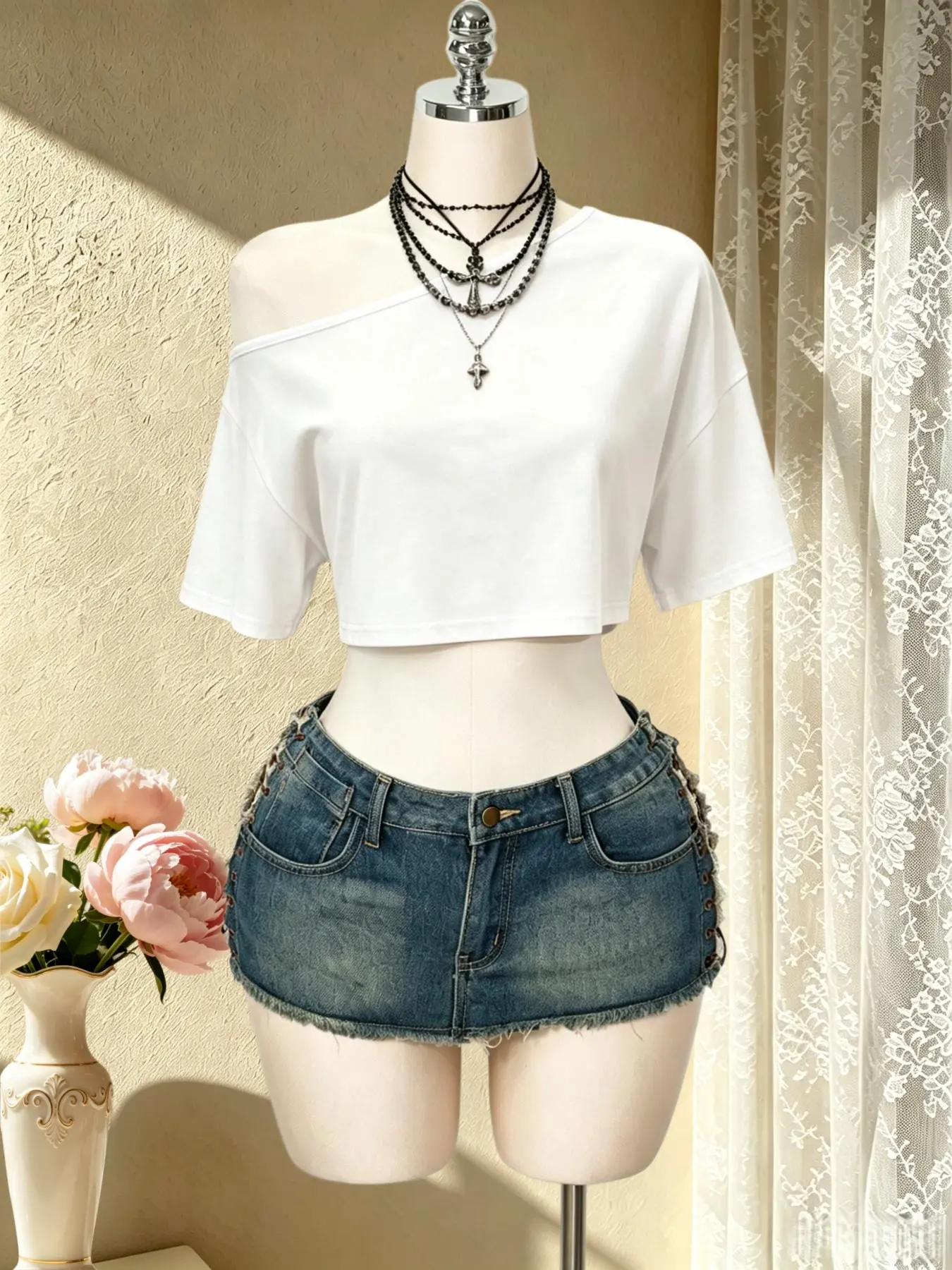 Women's Pure Desire Style One-Shoulder Short Top, Summer Versatile Solid Color Crop Knit Sleeveless T-Shirt, Fashionable and Trendy