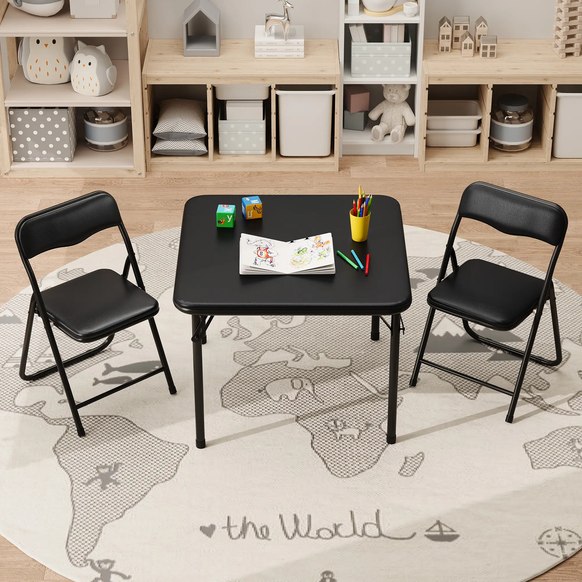 Portable Kids Activity Table and Chairs Set with Soft Cushions, Collapsible and Easy to Clean, Perfect for Playroom, Eating, and Reading, No Assembly Required