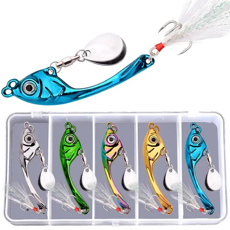 5Pcs Metal VIB Spinner Bait Tail Fishing Lures Lot Fishing Jig Spoons with Treble Hook Bass Trout Pike Tackle
