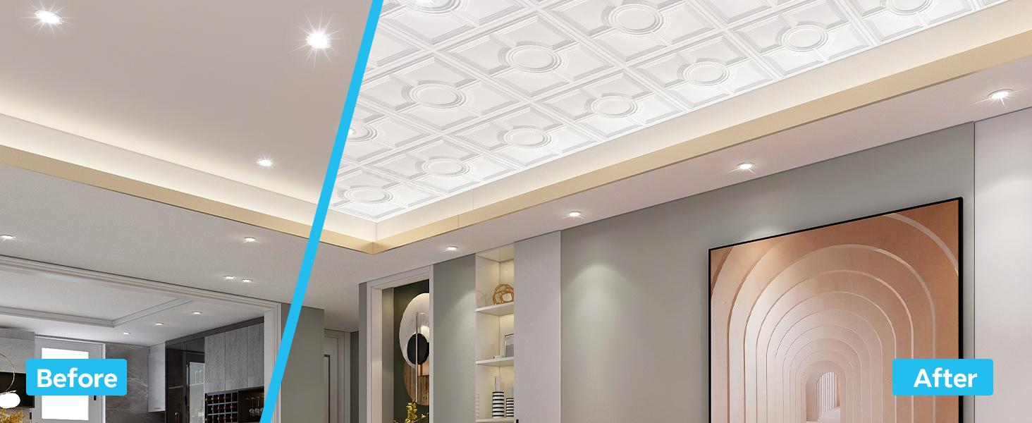 Drop Ceiling Tiles 24 x 24in, Waterproof, PVC Ceiling Panels to Prevent Breakage, Pack of 12 Tiles Cover 48 Sq.Ft, White