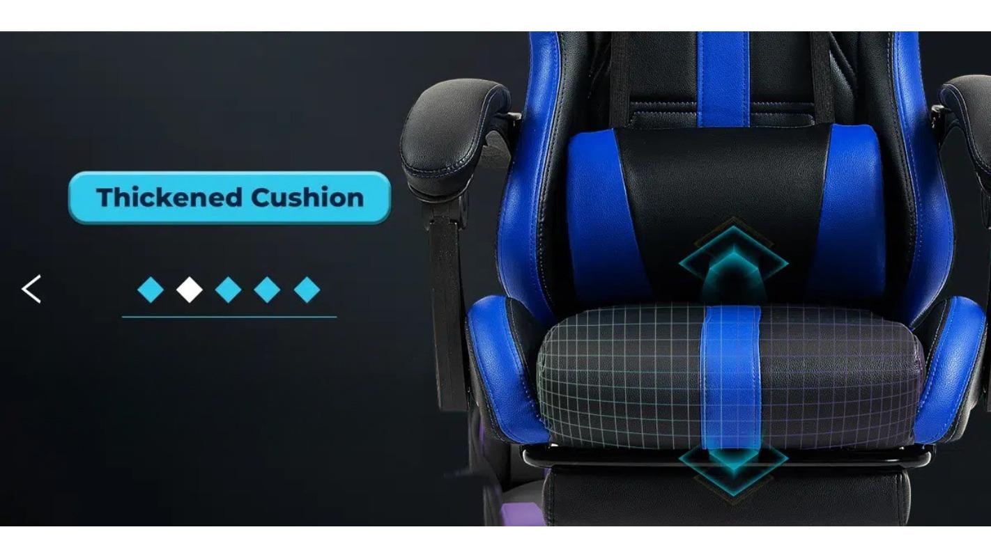 PU Leather Gaming Chair with Footrest, Ergonomic Computer Chair with Massage Lumbar Support