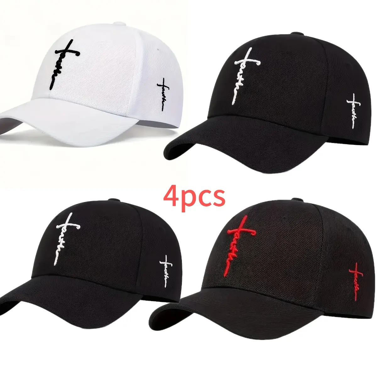 4-Pack Cross Embroidered Baseball Caps – Adjustable Unisex Dad Hats for Outdoor & Everyday Wear