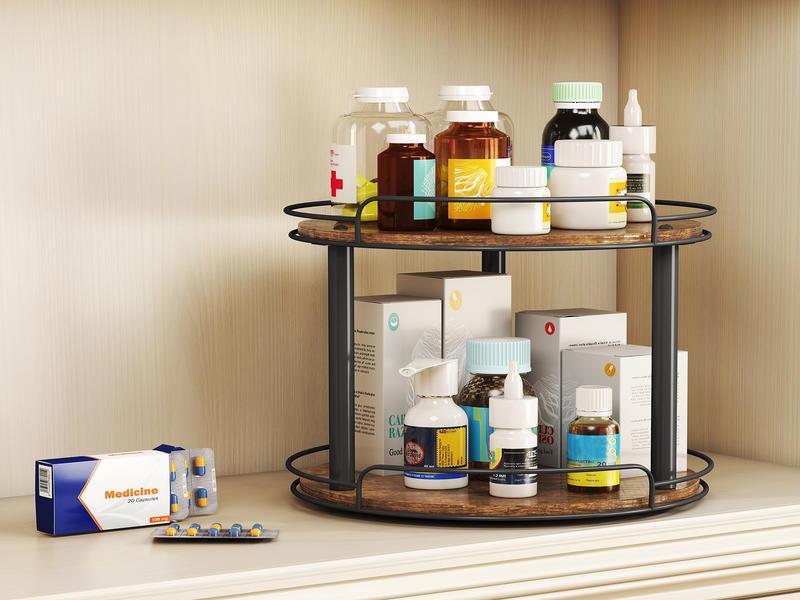 9.1'' Wood Lazy Susan Turntable Organizer for Cabinet, 2 Tier Lazy Susan Spice Rack Organizer for Kitchen, Table Top, Countertop, Pantry, Medicine Organizer 9.1'' Wood Lazy Susan Turntable Organizer for Cabinet, 2 Tier Lazy Susan Spice Rack Organizer for Kitchen, Table Top, Countertop, Pantry, Medicine Organizer