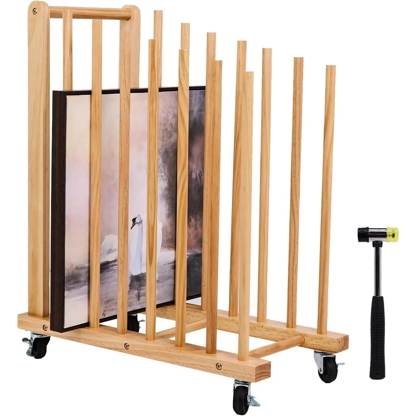 Art Storage Rack with Caster Wheels, Art Drying Rack, Wooden Canvas Storage, Painting Rack, Canvas Organizer Drying Rack for Studios, Artworks, Gallery Art Rack for Display of Canvas, Prints, Panels