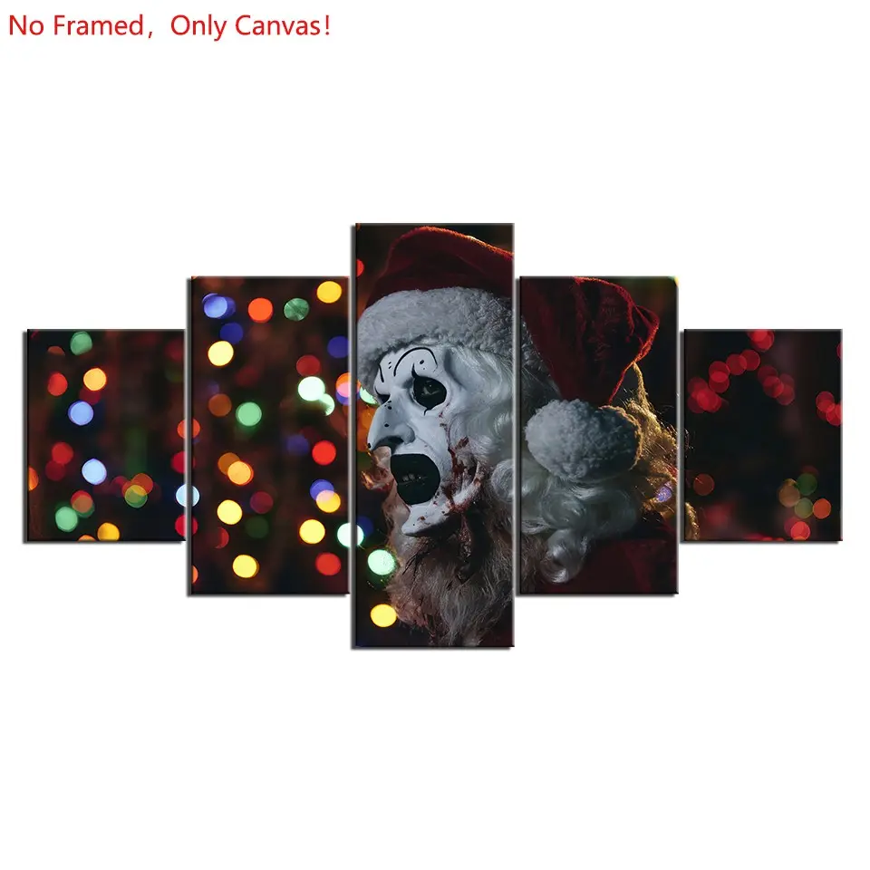 5 piece/set of frameless canvas painting print poster, classic Scream Horror Movie Style art, terrifier 3, A perfect gift for Halloween lovers, the perfect gift for bedroom, living room, kitchen, dormitory corridor, mural, wall decoration