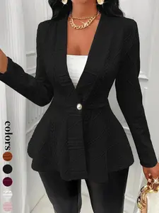Women's Textured Knit Button Front Blazer, Elegant Long Sleeve Slim Fit Outerwear for Fall & Winter, Ladies Clothes for Work Office Business