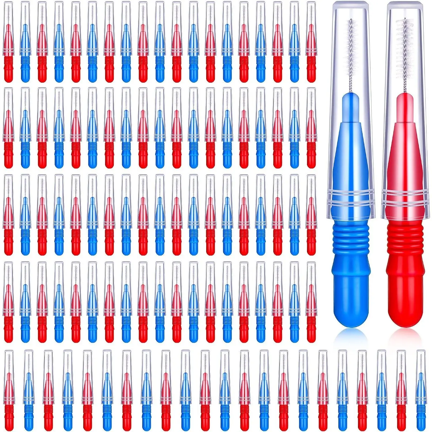 100 Pcs Interdental Brush Flosser for Braces, Tooth Flossing Head Oral Cleaner, Red and BlueGift