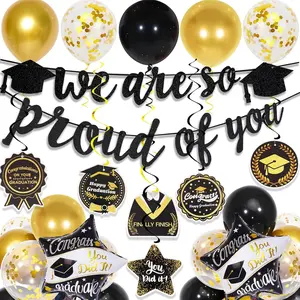 Graduation Decorations 2026, Class of 2026 Decorations with Banner and Balloons, Congrats Hanging Swirls
