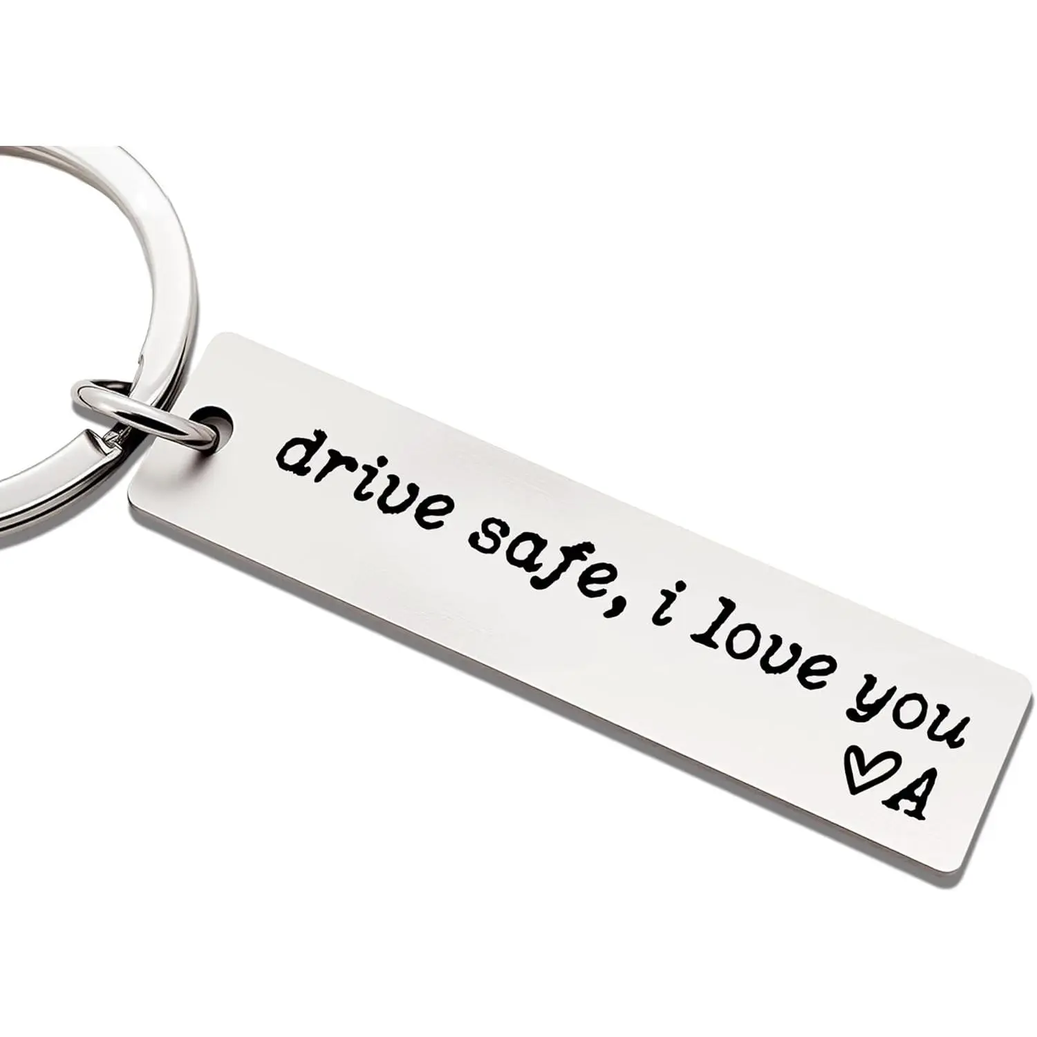 Drive Safe I Love You Keychain, A–Z Initial Engraved Stainless Steel Key Ring, Personalized Gift for Boyfriend, Husband & Family MembersGift.