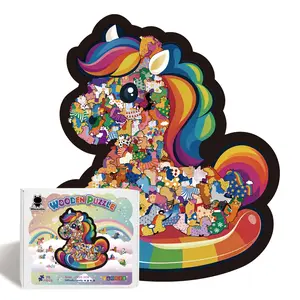 Unicorn Wooden Puzzle Ornament, Unique Irregular Animal Puzzle Pieces, Brain Teaser Desk Game, Office Home Art Decor