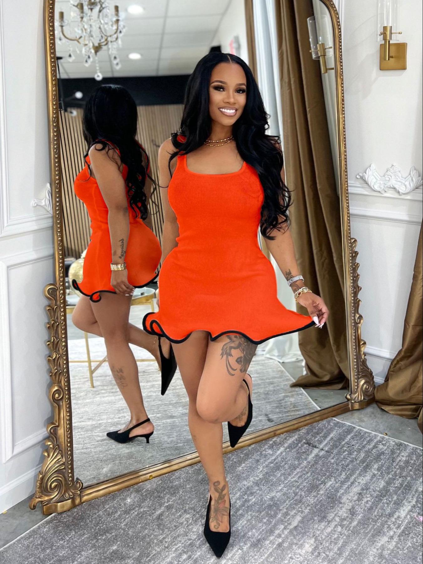 Women's Casual Sleeveless Dress, Casual Chic Dress, Fashionable Breathable Wavy Hem Design, Tight-Fitting Summer, Perfect for Daily Wear & Parties