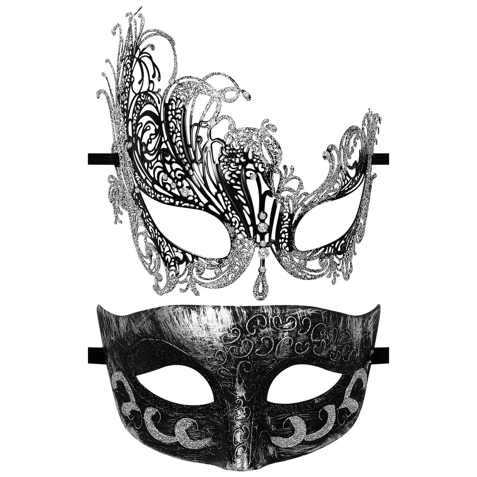 2pcs Couple Masquerade Ball Mask Set Metallic Venice Carnival Masks Costume Mask