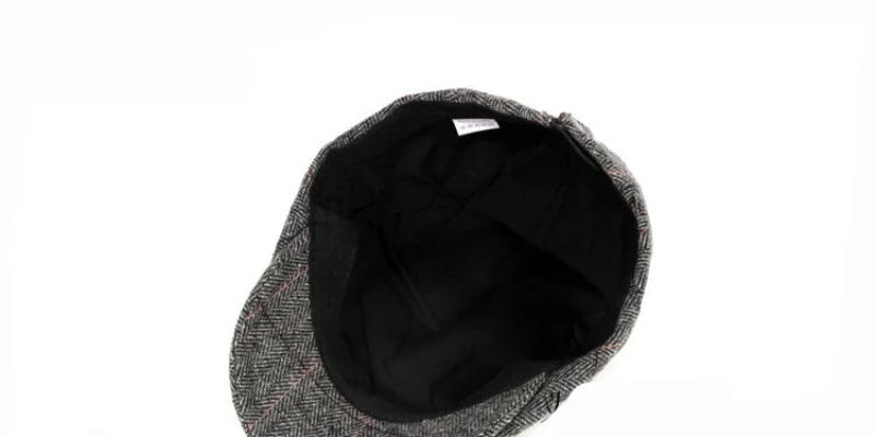 HT1329 Berets for Men Autumn Winter Men Cap Wool Beret Hat Retro Plaid Advanced Flat  Cap Classic Vintage Striped Beret Cap