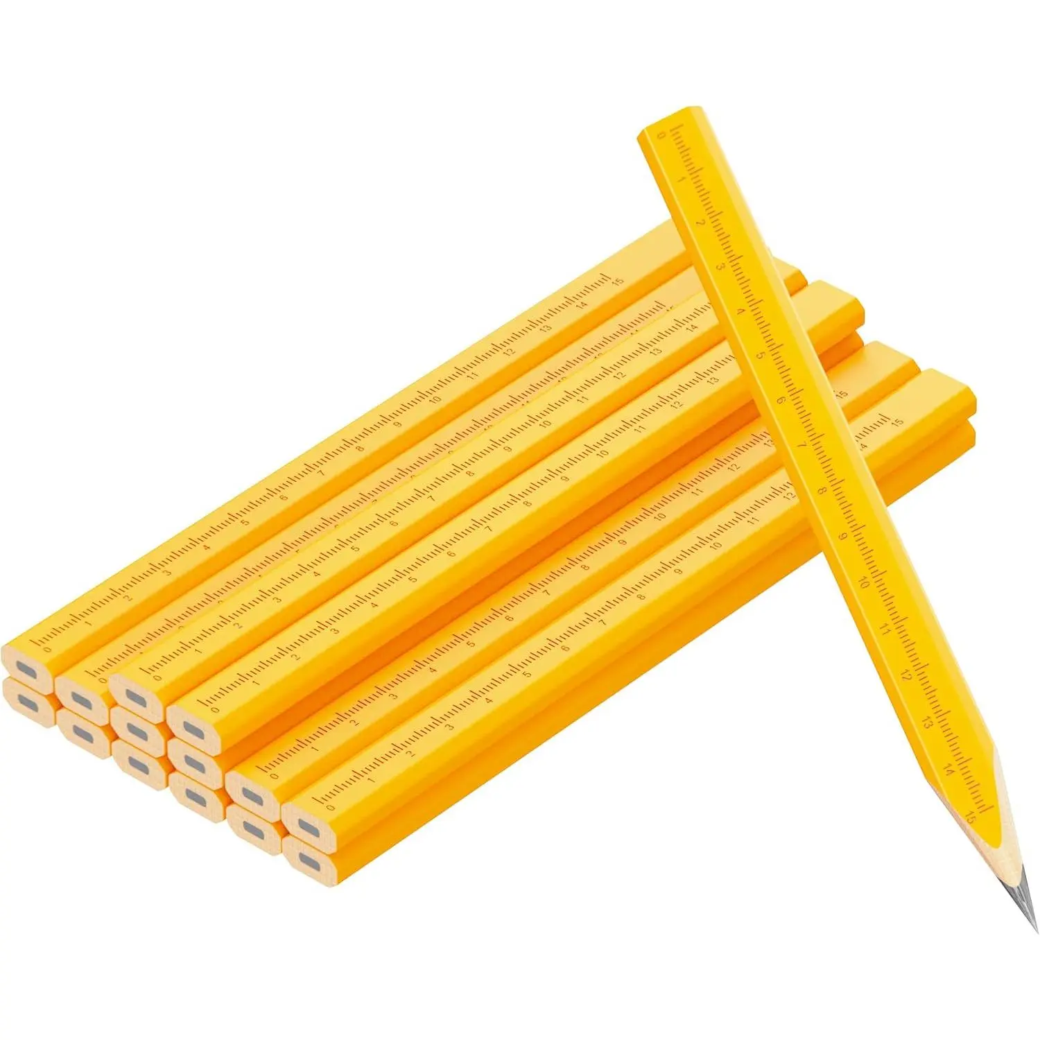 Carpenter Pencils with CM Scale – Framing Construction Pencil for Contractor & Woodworking 14-Pack (Yellow)