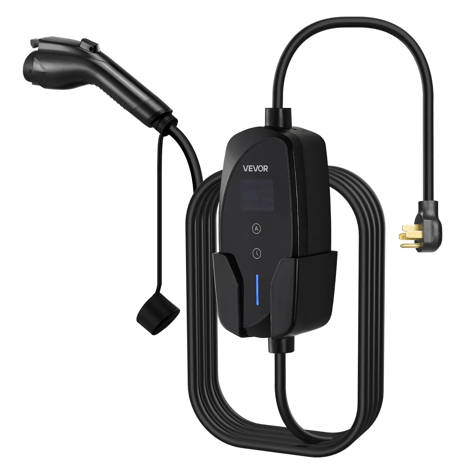 【DealsForYouDays】VEVOR Level 2 EV Charger, 40 A Adjustable Current, 240V Portable Charger, 25 ft Cable, LCD Display, NEMA 14-50P Plug, Compact Body, IP66 Waterproof, Plug-and-Play, Surge Protection, SAE J1772 Compatible Home Charging Station