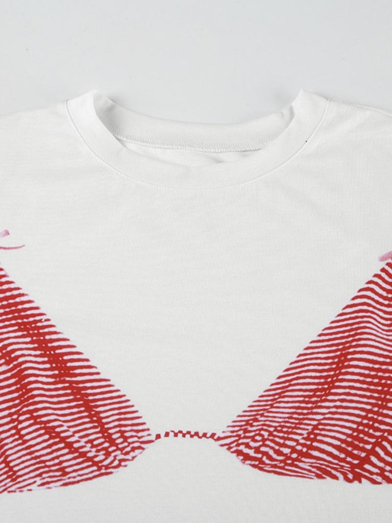 Women's Round Neck Graphic Tee, Casual Drop Shoulder Half Sleeve T-shirt for Daily Wear, Ladies Clothes for All Seasons