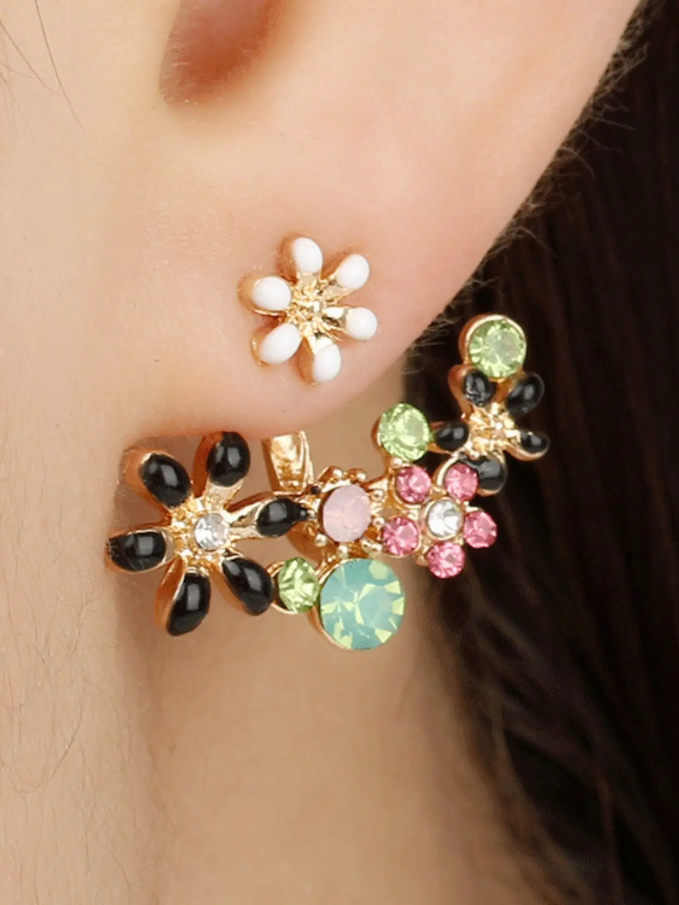Elegant Vintage Floral Rhinestone Earrings, Colorful Artificial Gemstone Ear Studs, Perfect for Daily Wear and Festive Gifts, Flower Earrings, Pretty Studs, Fashion Earring