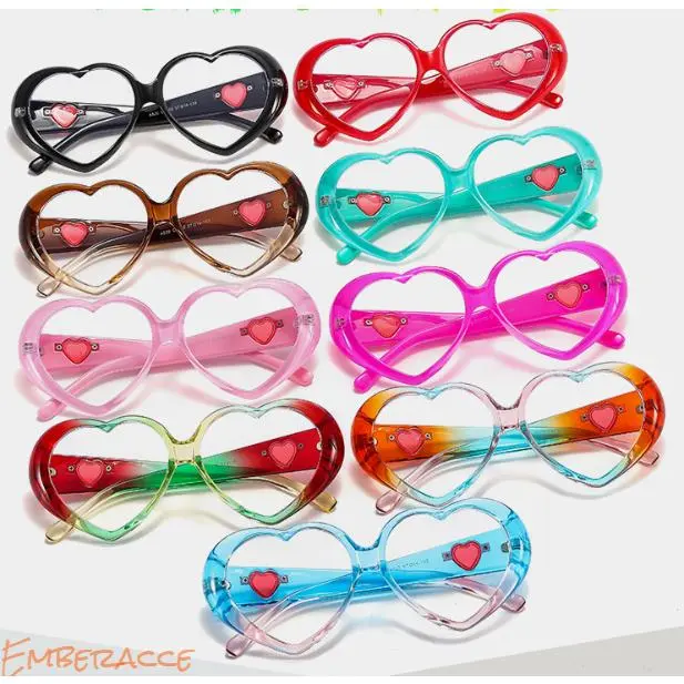 Heart Shaped Rainbow Blue Light Blocking Glasses for Women-Men, Trendy Flat Mirror Fashion Eyewear with Colorful Frame, Anti-Eye-Strain Computer Glasses for Office Work, Daily Wear