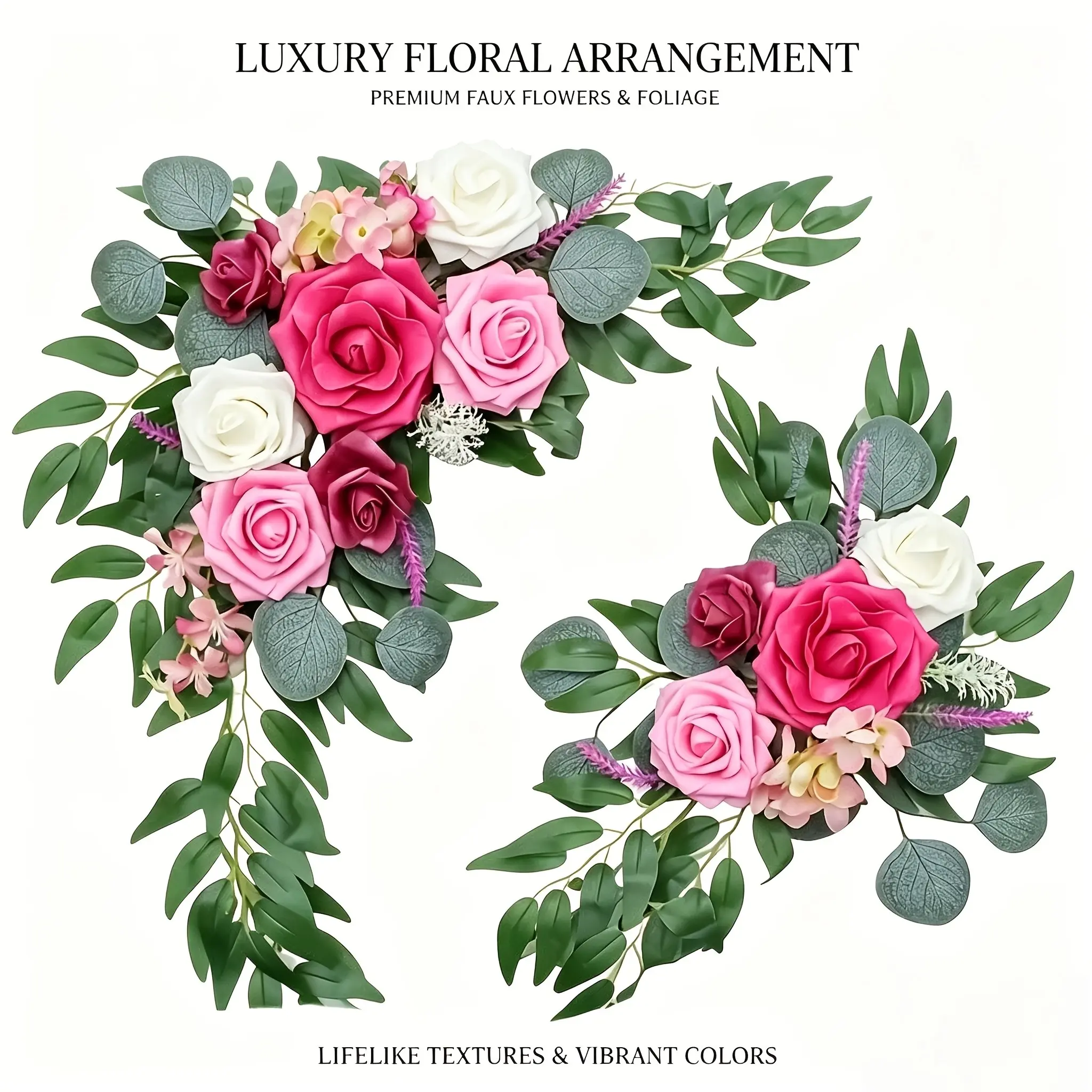 2 Piece Set Large 60cm Romantic Rose Artificial Flower Arrangement, Artificial Flower Decorations, Wedding Arch Decor, Reusable Year-Round Party Decoration