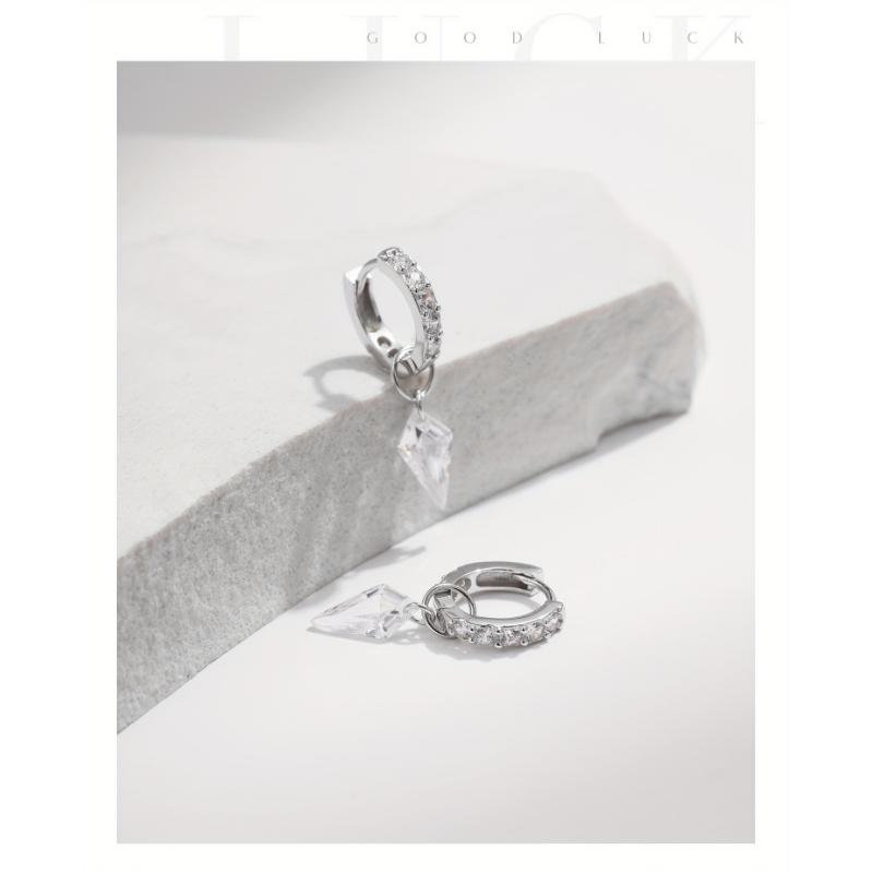 Elegant MODIAN 925 Sterling Silvery Hoop Earrings with Sparkling Cubic Zirconia Charm - Hypoallergenic, Perfect for Parties & Vacations