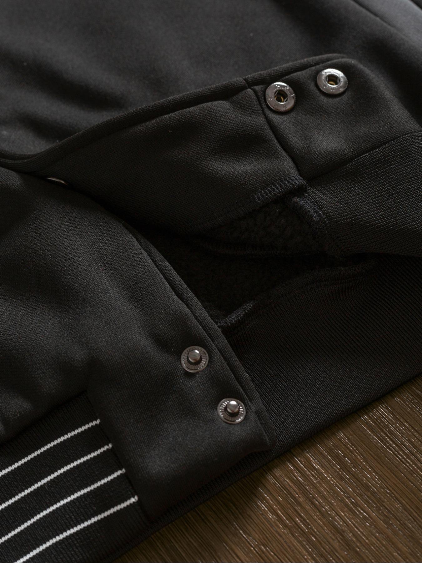 Unisex Men's Letter & Bat Patched Varsity Jacket, Regular Fit Casual Street Long Sleeve Button Front Outerwear for Fall & Winter, Men's Clothes for Daily Wear