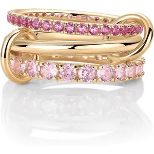 14K Gold Plated Interlocking Ring for Women - Chunky Connected Bands Interlock Stackable Rings for Women - Trendy Cubic Zirconia Two Tone Interlocked Multi-Band Statement Jewelry