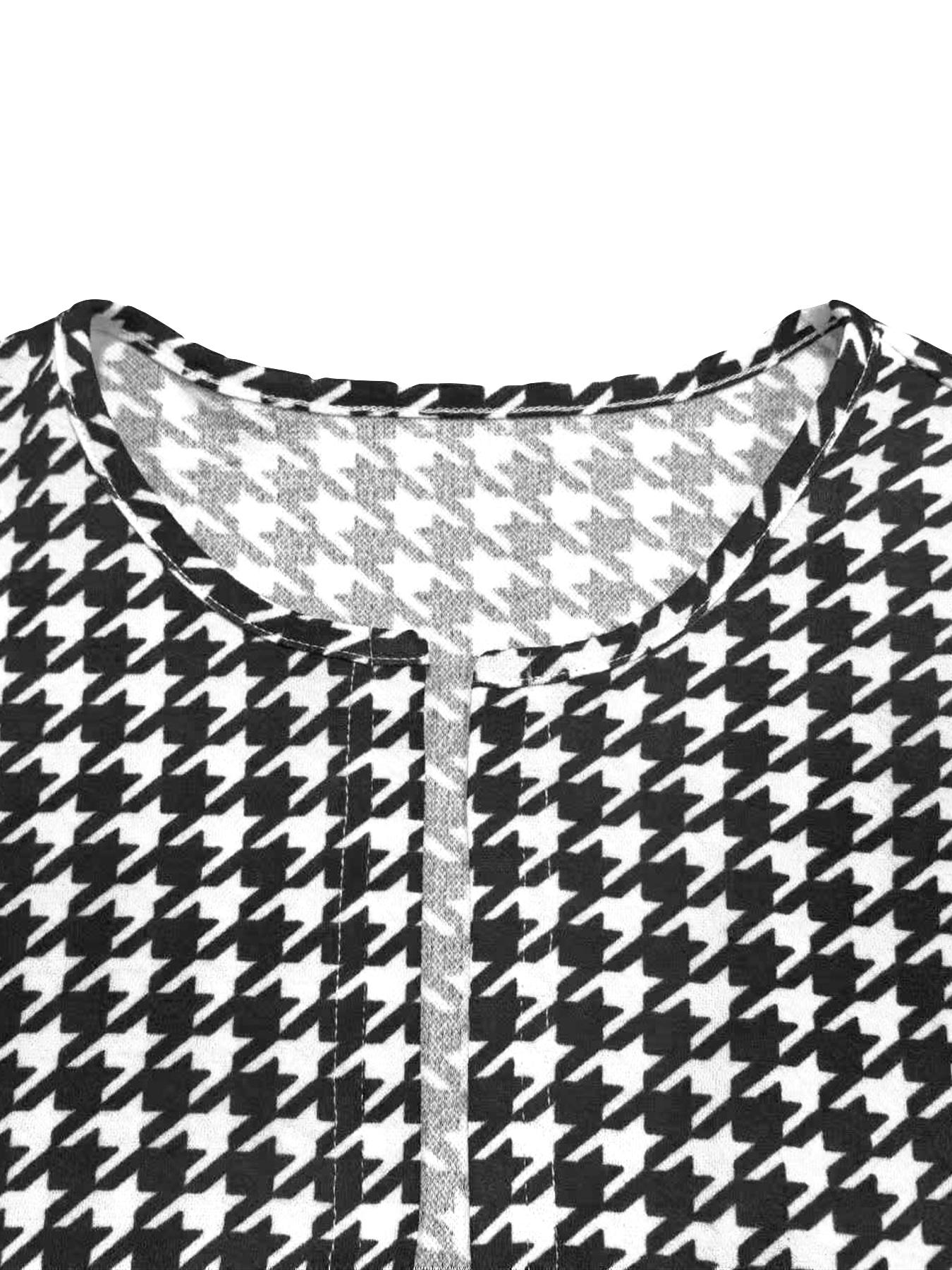 Women's Houndstooth Print Long Sleeve Open Front Jacket, Casual Elegant Outerwear for Spring & Fall, Ladies Clothes for Daily Wear, Womenswear