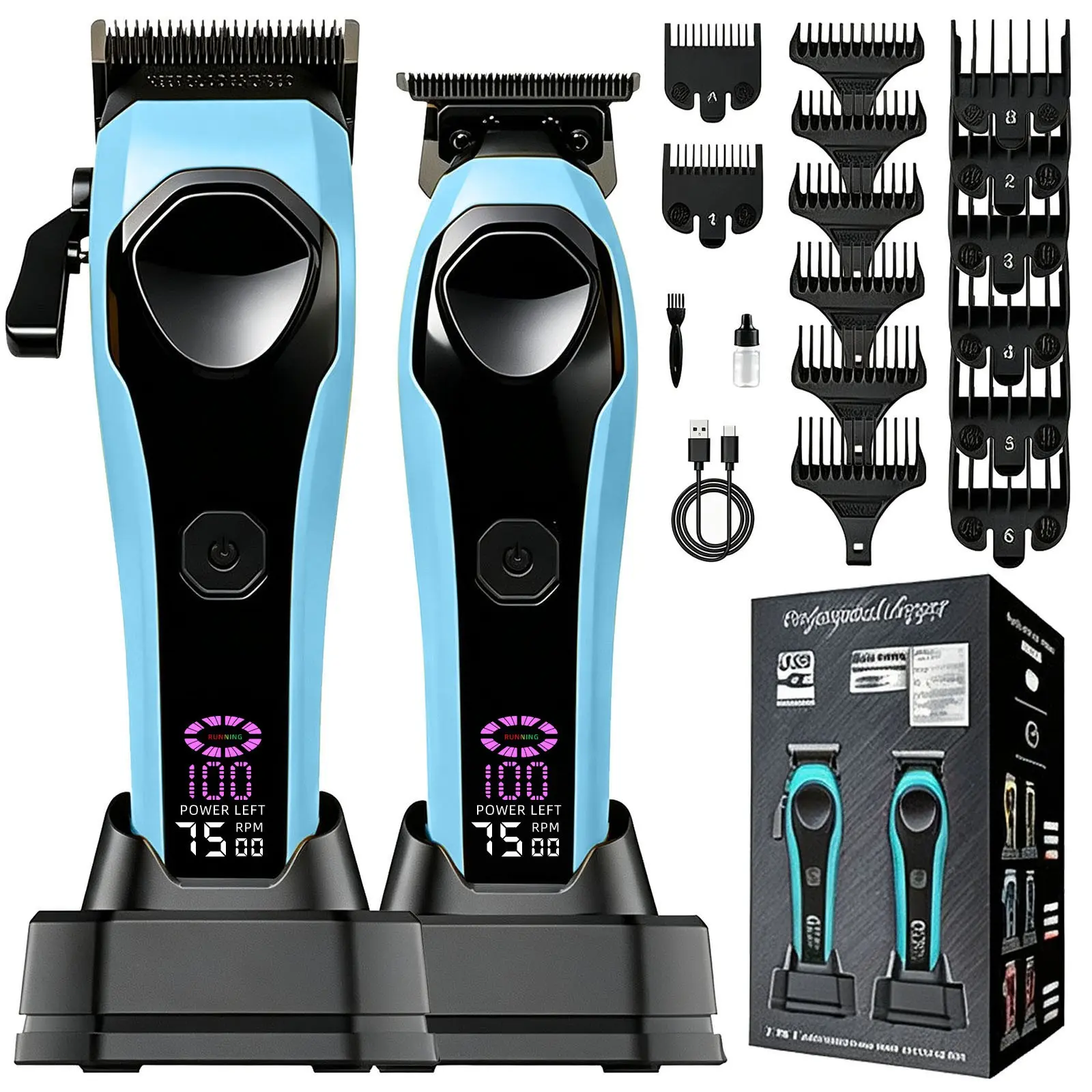 Professional Hair Clipper Set, TF777 Model, BuiltIn Battery, Quiet High-Power, Face Trimmer Combo, Salon Barber Tools