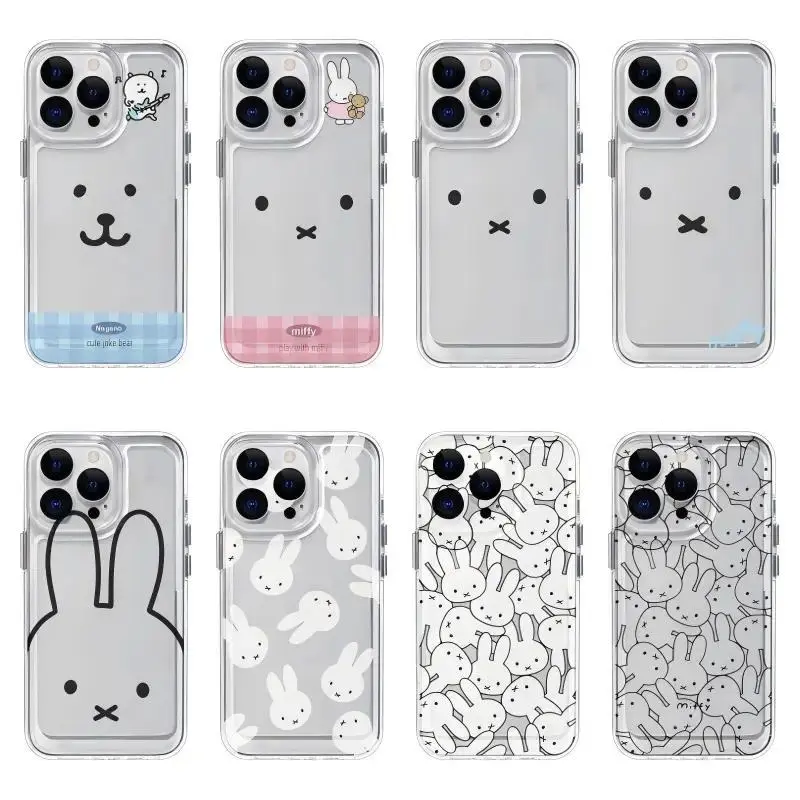Cartoon Cute Rabbit Miffy Couple Artistic Phone Case For iPhone 17 Promax 16 15 14 13 12 11 Plus Pro Max 17Air and Samsung S26 S25 S24 S23 S22 S21 FE Plus Ultra - Anti Drop Full Perfect Aesthetic Printed Soft TPU Case, Accessories