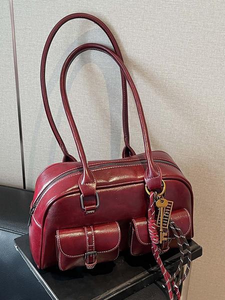 Niche retro texture handbag, double pocket design contrasting woven tassel pendant, commuter fashion shoulder handbag, personalized simple design, versatile and multi-color optional, Casual handbag satchel, suitable for daily travel, shopping, etc.