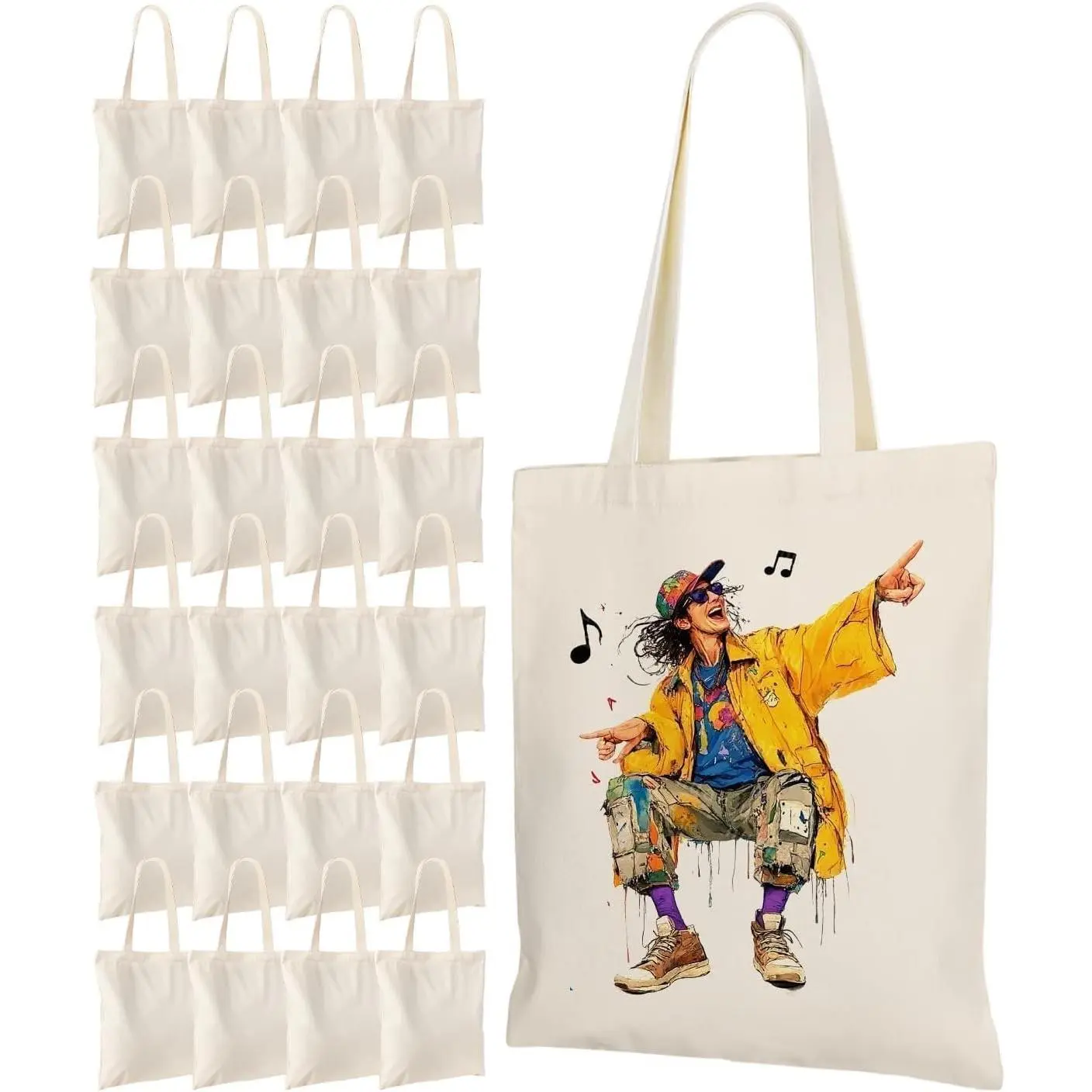 24 Pack Canvas Tote Bags Bulk (14x15 Inches, Natural Color) | Perfect for DIY projects (painting, sublimation, HTV, screen printing), 10oz fabric, reusable bags, machine washableGift