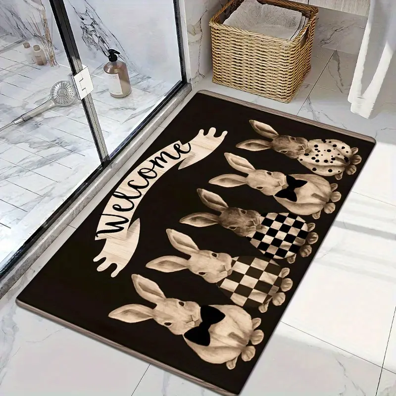 1 Welcome Rabbit, soft and lightweight, easy to clean, rectangular floor mat, suitable for living room, bedroom, entrance, playroom, dorm decoration - perfect for Easter, Thanksgiving, St. Patrick's Day, Valentine's Day