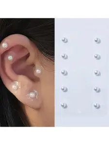 No-Drill Ear Piercing Care, Faux Pearl Ear Stickers, 10 Pieces, Pain-Free Ear Jewelry, Essential for New Earrings, Gentle & Effective